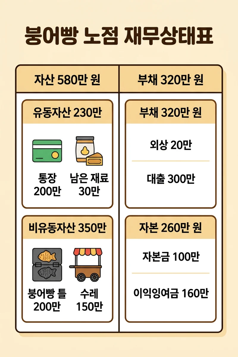 붕어빵 노점의 사진 한 장, 재무상태표 읽는 법 (붕어빵 경제교실 4화) 본문 이미지 body-b