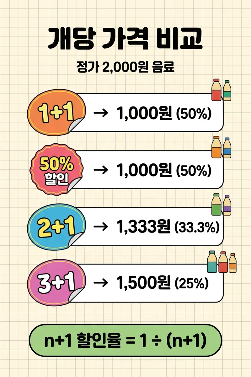 1+1과 50% 할인, 2+1은 몇 % 할인일까? 마트 행사 계산법 (생활수학 3화) 본문 이미지 본문
