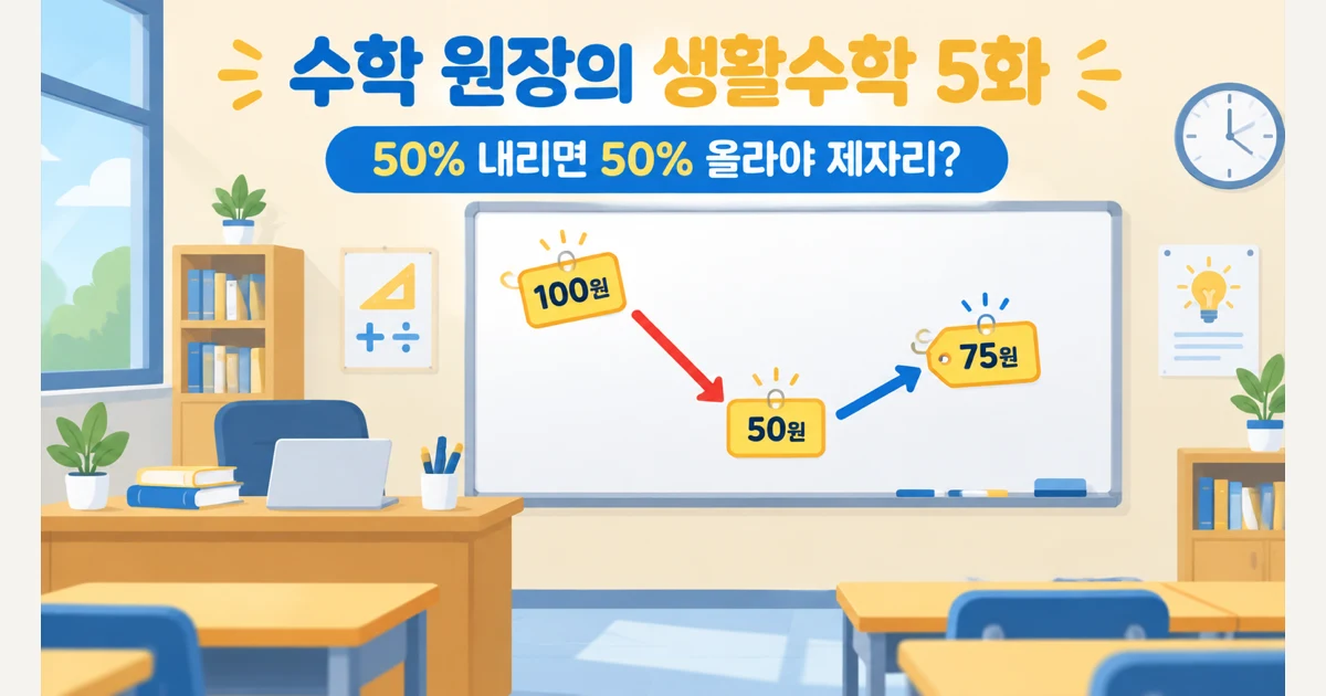 내려갔다 덜 올라온 가격표 화살표가 그려진 수학 교실 칠판
